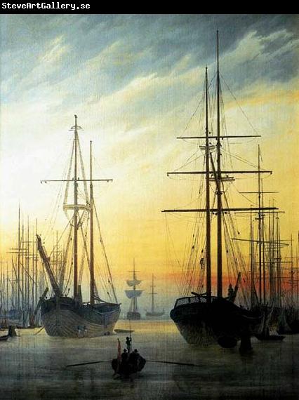 Caspar David Friedrich View of a Harbour .